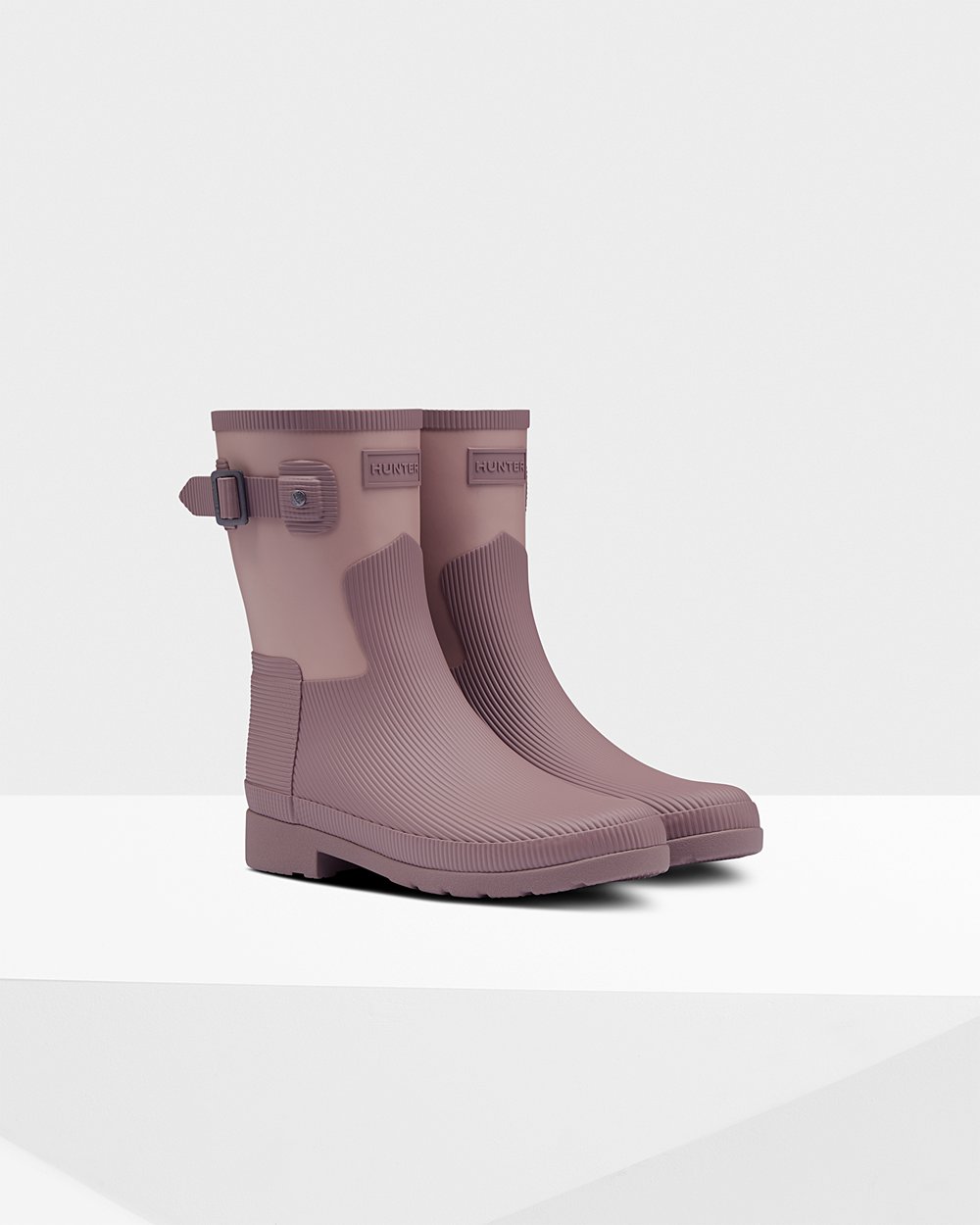 Womens Short Rain Boots - Hunter Refined Texture Block Slim Fit (36QULCEFO) - Pink/Purple
